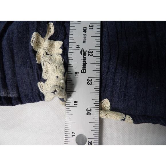 Westport Shift Dress Medium Gauzy Embroidered Floral Cutout Back Navy Blue Boho - Picture 12 of 16